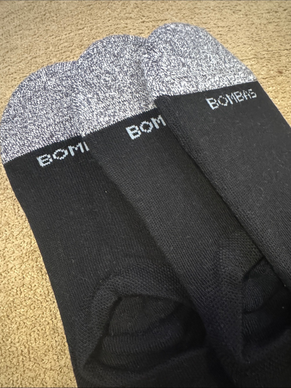 Bombas No-Show Athletic Socks — Black with Gray Speckled Toe (3-Pack)